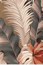 70tantalus Feather leaves on a sage non-upholstery bark cloth.