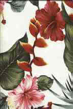 Anea Cream Heliconia & Hibiscus flowers -   nubby barkcloth fabric