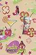 Hula Girls, cocktail glasses & palm trees, tikis on&nbsp;broadcloth&nbsp;apparel fabric&nbsp;