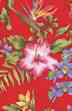 Hibiscus, bird of paradise & orchids on a red non-upholstery barkcloth fabric