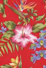 40nurie Hibiscus, bird of paradise http://www.barkclothhawaii.com/red2.html orchid  flowers - on a non-upholstery 
		cotton barkcloth fabric