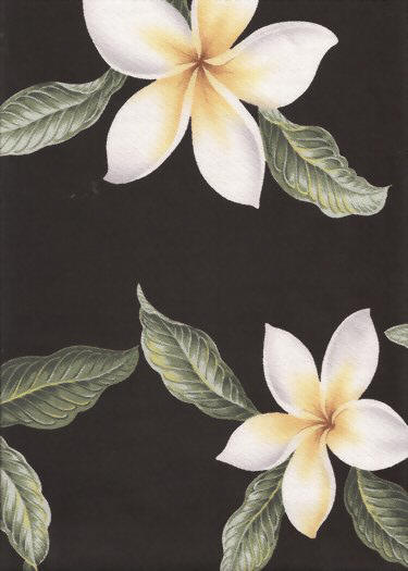 Plumeria Frangipani Flowers on a Black colored cotton Upholstery Fabric